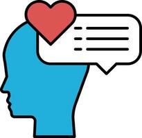 A blue head with a red heart on top and a speech bubble below vector