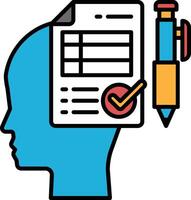 A blue head with a pen and a piece of paper with a check mark on it vector