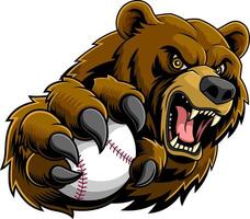 Fierce Grizzly Bear Holding Baseball With Sharp Claws vector
