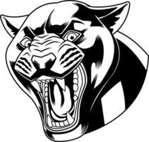 Black And White Panther Head With Open Mouth And Sharp Teeth vector