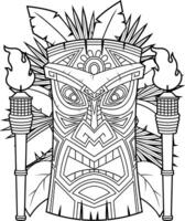 Black And White Polynesian Mask With Fierce Expression vector