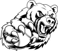 Black And White Bear Mascot With Baseball And Sharp Claws vector