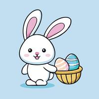 Cute Easter Bunny With Basket Of Colorful Eggs Illustration vector