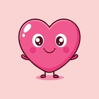 Adorable Pink Heart Character With Happy Smiling Face Expression On Pink Background vector