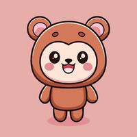 Cute Cartoon Bear Character With Smiling Face Illustration On Pink Background vector