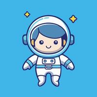 Cute Cartoon Astronaut Boy Character Floating With Stars On A Blue Background vector