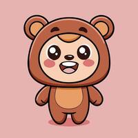 Cute Little Bear Mascot Cartoon Character With Smiling Face On Pink Background vector
