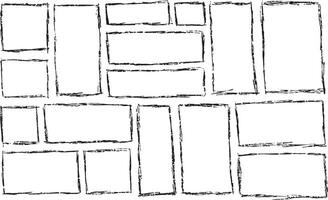 Border frame. Black dirty scribble square collection. Simple scratch brush empty doodle. Freehand grungy rectangle. Outline sketch line vector