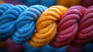 Colorful twisted ropes showcasing vibrant patterns in outdoor setting during daylight hours photo