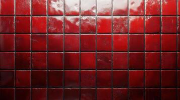Glossy red ceramic tiles arranged in a square pattern reflecting light from a nearby source photo