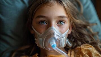 Breathing treatment for child with asthma and cystic fibrosis in a cozy indoor setting photo