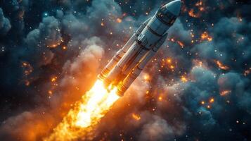 An image of a rocket flying through the sky photo
