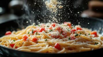 Pasta with parmesan sprinkled on top photo