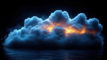 Dramatic cloud formation illuminated by glowing light, creating an ethereal atmosphere at dusk photo