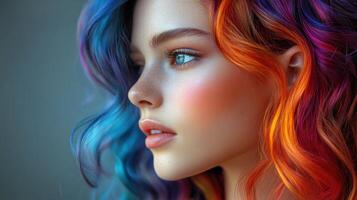 Vibrant portrait of a young woman with colorful curls showcasing artistic beauty and confidence photo