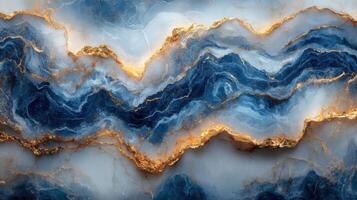 Swirling blue and gold abstract design inspired by natural marble formations and ocean waves photo