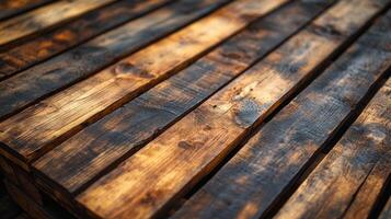 Wooden planks arranged closely showcase their rich textures and warm tones in natural light photo