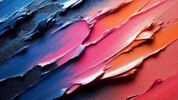 Vibrant abstract texture with layers of blue, pink, and orange acrylic paint on canvas photo