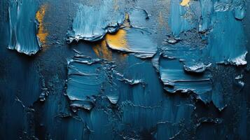 Artistic abstract texture showcasing blue hues and gold accents created through layered paint techniques on canvas photo