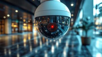 Surveillance camera captures activity in a modern indoor space during the day photo
