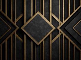 Geometric pattern with black textured background and gold lines forming diamond shapes and intersecting linear designs, creating an elegant, modern art deco appearance in a . file photo
