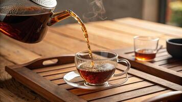 Tea Poured Smoothly into Clear Cup photo