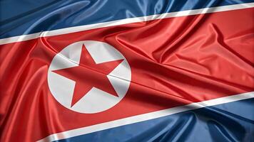 Vibrant North Korea flag with glossy textile 3D rendering of patriotism and national pride photo
