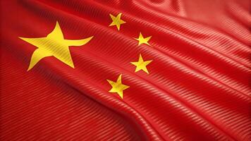 Waving China flag in smooth shiny fabric red and yellow stars in high quality 3D photo