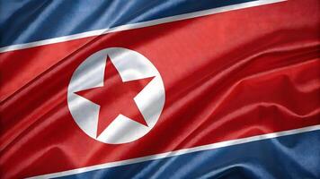 Realistic 3D render of North Korea flag with glossy fabric texture patriotic symbol of national unity photo