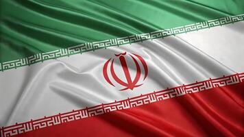 Waving Iran flag in smooth shiny fabric green white and red with emblem in high quality 3D photo