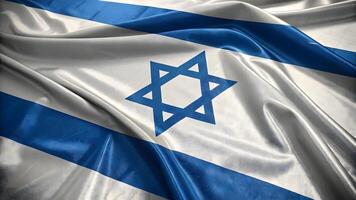 Glossy fabric texture Israel flag waving realistic 3D render national symbol patriotic representation blue white Star of David smooth textile vibrant colors national pride unity photo