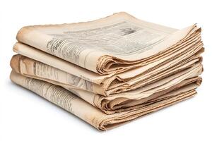 Stack of vintage newspapers creating an information overload photo