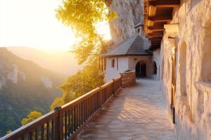 Scenic view of Monastery with stunning mountain views photo