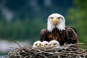 Bald Eagle guarding its nestlings in the wilderness photo