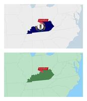 Kentucky map with pin of country capital. Two types of Kentucky map with neighboring countries. vector