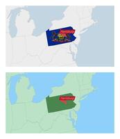 Pennsylvania map with pin of country capital. Two types of Pennsylvania map with neighboring countries. vector