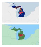 Michigan map with pin of country capital. Two types of Michigan map with neighboring countries. vector