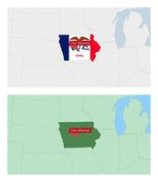 Iowa map with pin of country capital. Two types of Iowa map with neighboring countries. vector