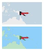 Papua New Guinea map with pin of country capital. Two types of Papua New Guinea map with neighboring countries. vector