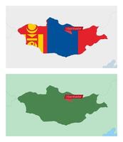 Mongolia map with pin of country capital. Two types of Mongolia map with neighboring countries. vector