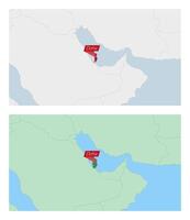 Qatar map with pin of country capital. Two types of Qatar map with neighboring countries. vector