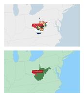West Virginia map with pin of country capital. Two types of West Virginia map with neighboring countries. vector