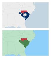 South Carolina map with pin of country capital. Two types of South Carolina map with neighboring countries. vector