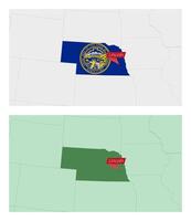 Nebraska map with pin of country capital. Two types of Nebraska map with neighboring countries. vector