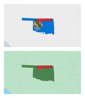 Oklahoma map with pin of country capital. Two types of Oklahoma map with neighboring countries. vector