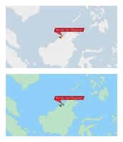 Brunei map with pin of country capital. Two types of Brunei map with neighboring countries. vector