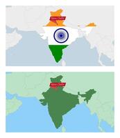 India map with pin of country capital. Two types of India map with neighboring countries. vector