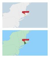 Rhode Island map with pin of country capital. Two types of Rhode Island map with neighboring countries. vector
