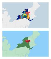 New York map with pin of country capital. Two types of New York map with neighboring countries. vector