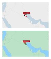 Kuwait map with pin of country capital. Two types of Kuwait map with neighboring countries. vector